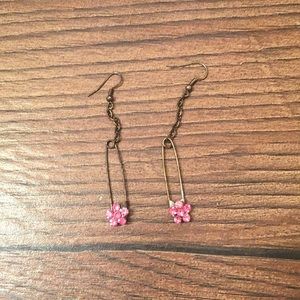 Dangling Flower Safety Pin Earrings